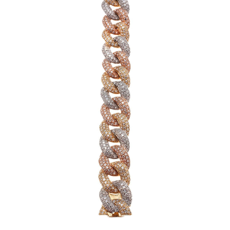 Bracelets Large 14K Gold Tri-Color and Micro-Pave Diamond Cuban Link Chain Bracelet Signature Piece