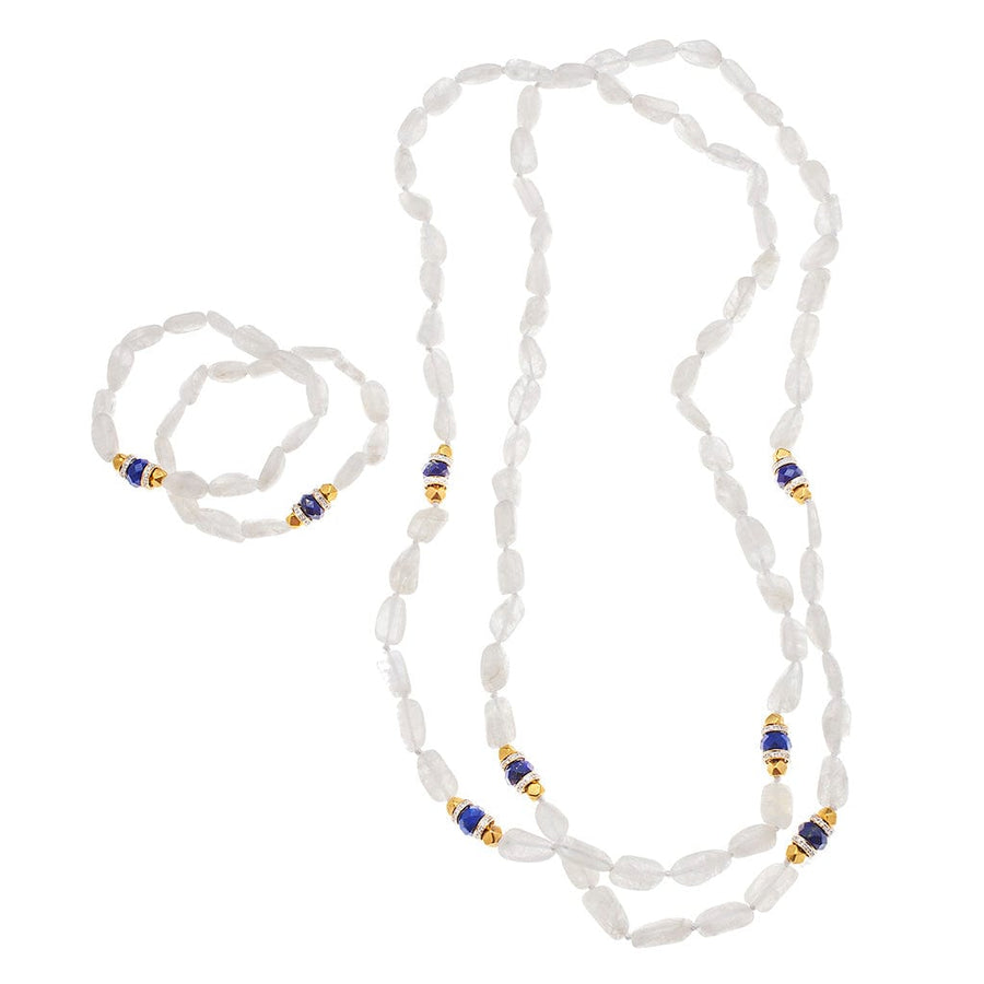 Necklaces 24" Double Strand Moonstone, Lapis, 18K Beaded, & Diamond Necklace