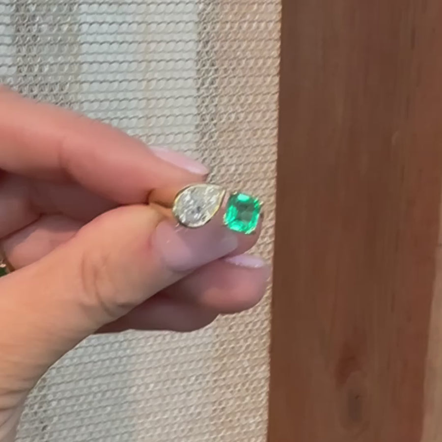 14K & 18K Gold Emerald and Pear Cut Diamond Ring