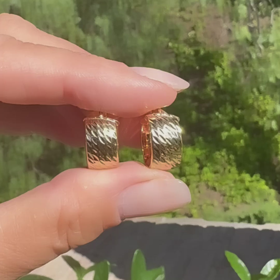 14K Thick Gold Textured Dome Hoop Earrings