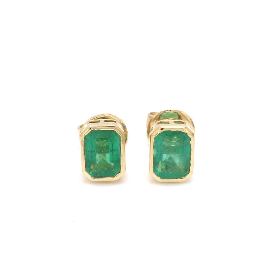 14K & 18K Gold Emerald Bezel Set Stud Earrings