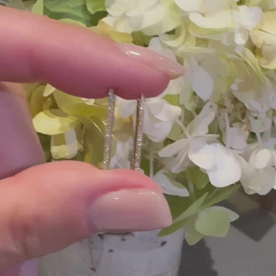Large Rectangle Micro-Pave Diamond Hoop Earrings, Single Diamond Row