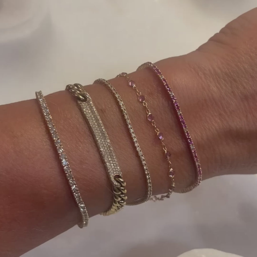 14K Gold Pink Sapphire and Diamond Tennis Bracelet 4-Prong Setting